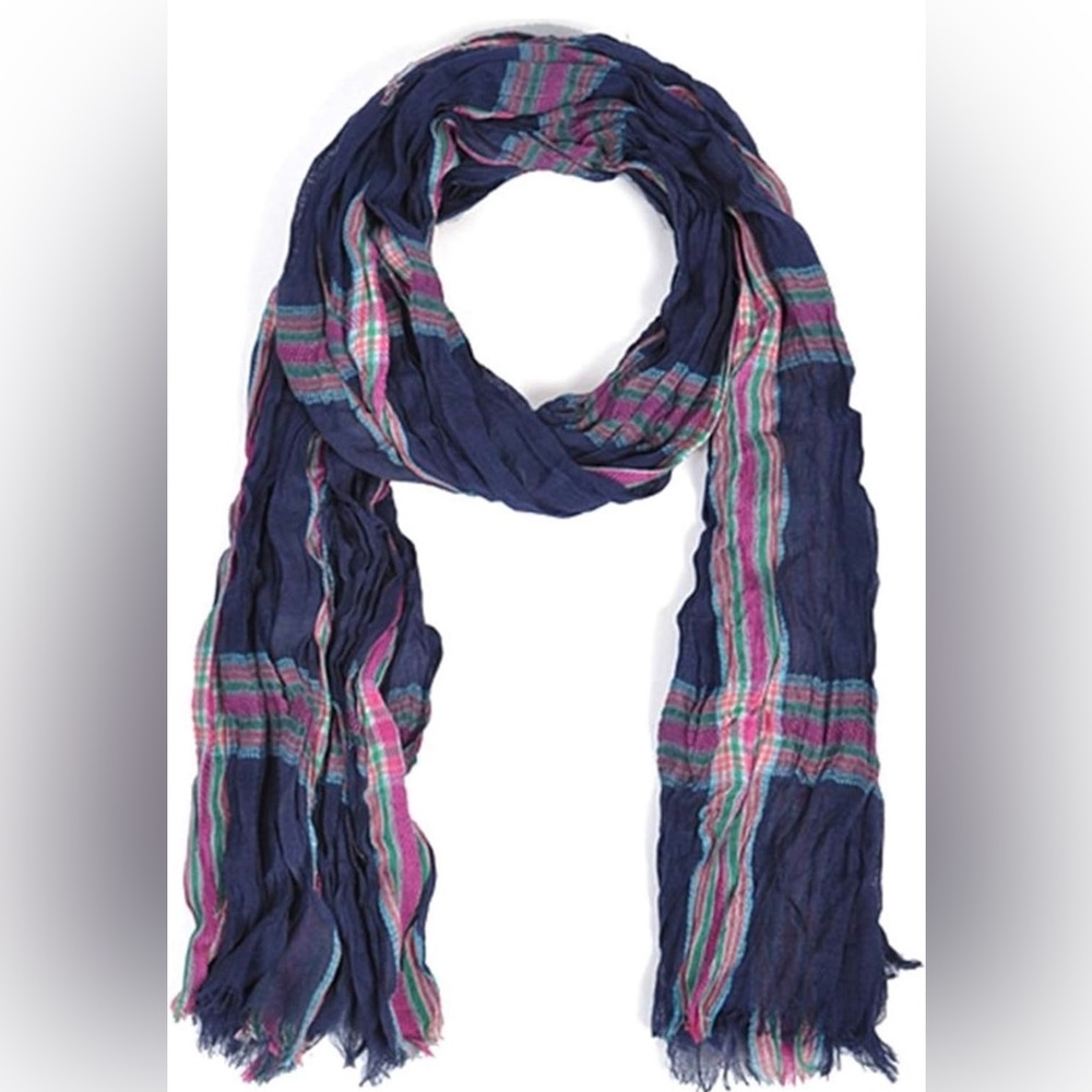 FOREVER 21 Women’s Lightweight Plaid Chiffon Scarf / Wrap - navy, one-size